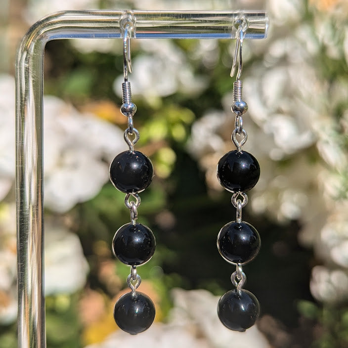 Large Trio Bead Earrings (Silver)