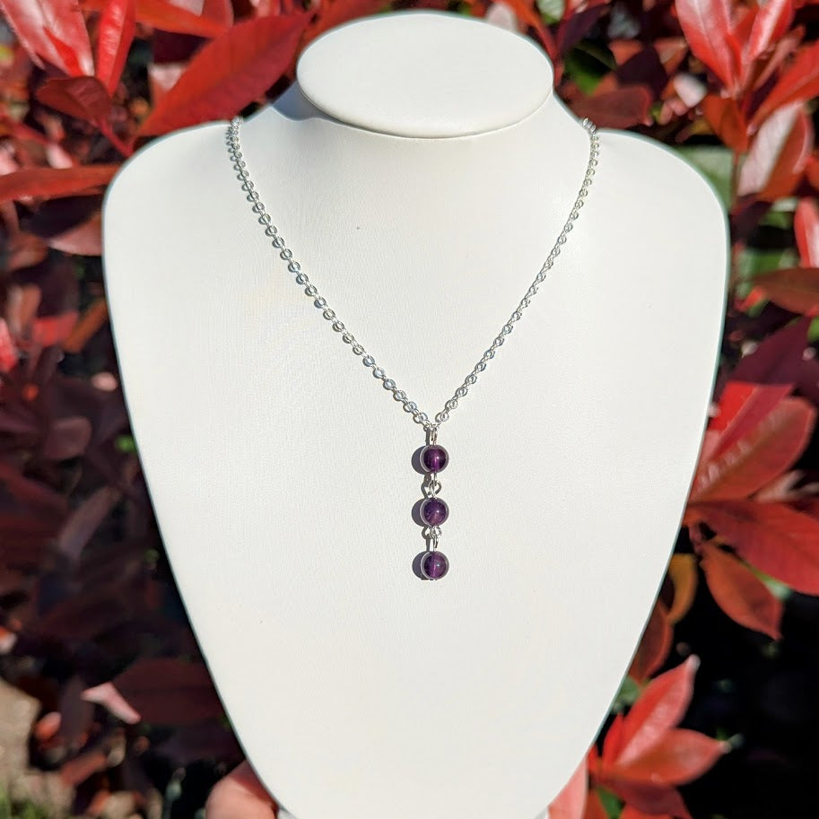 Trio Bead Drop Down Pendant (Silver)