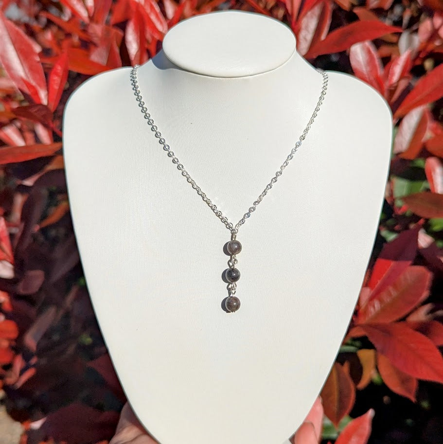 Trio Bead Drop Down Pendant (Silver)