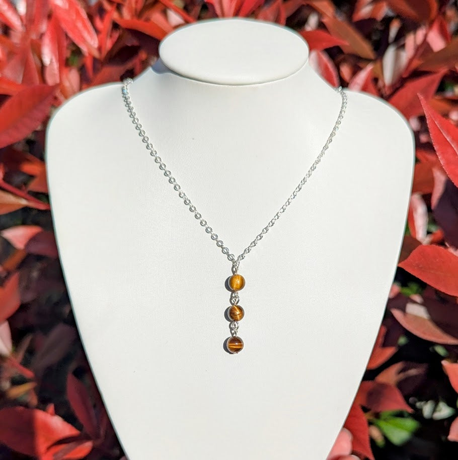 Trio Bead Drop Down Pendant (Silver)