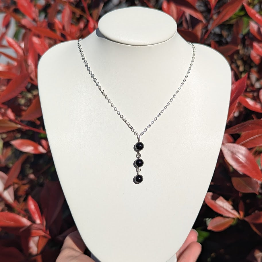 Trio Bead Drop Down Pendant (Silver)