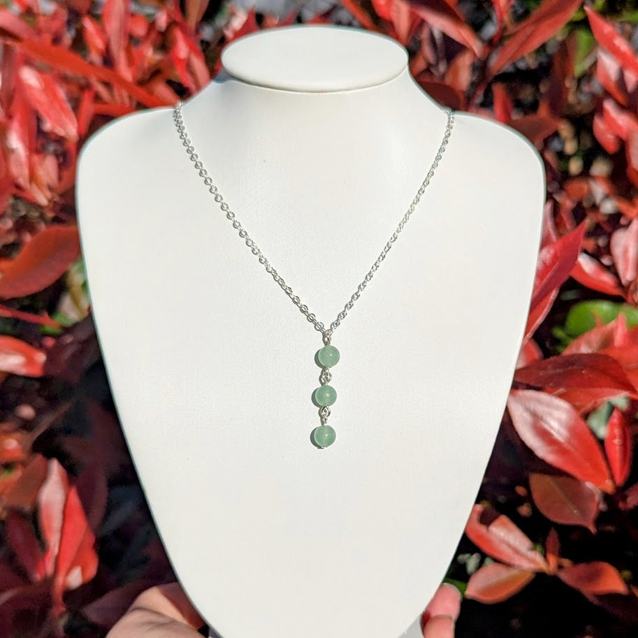 Trio Bead Drop Down Pendant (Silver)