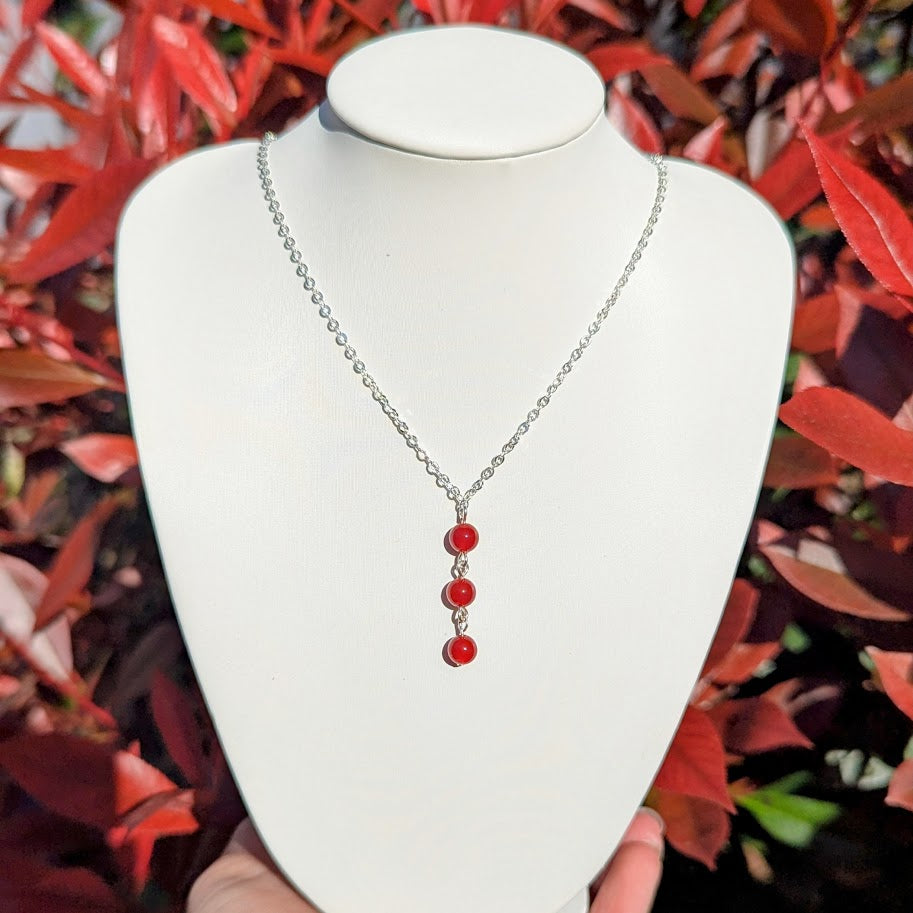 Trio Bead Drop Down Pendant (Silver)