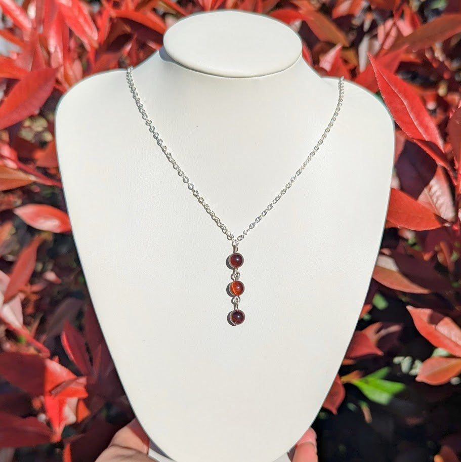 Trio Bead Drop Down Pendant (Silver)