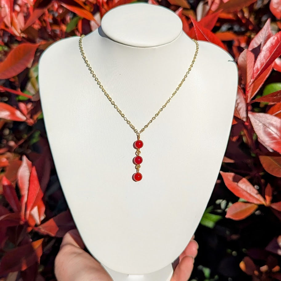 Trio Bead Drop Down Pendant (Gold)