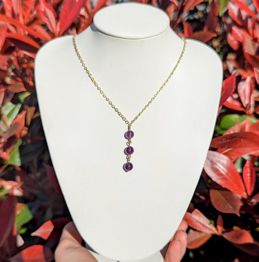 Trio Bead Drop Down Pendant (Gold)