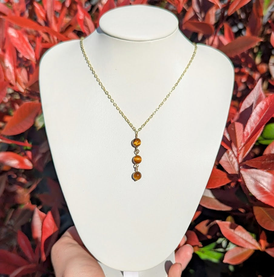Trio Bead Drop Down Pendant (Gold)