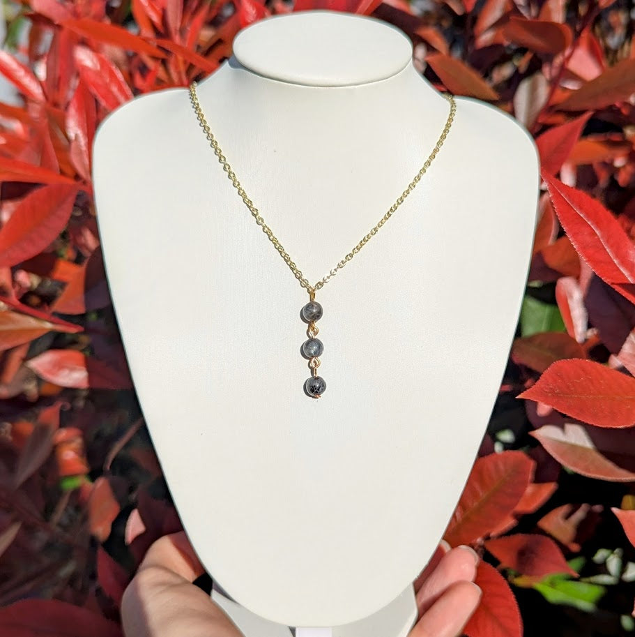 Trio Bead Drop Down Pendant (Gold)