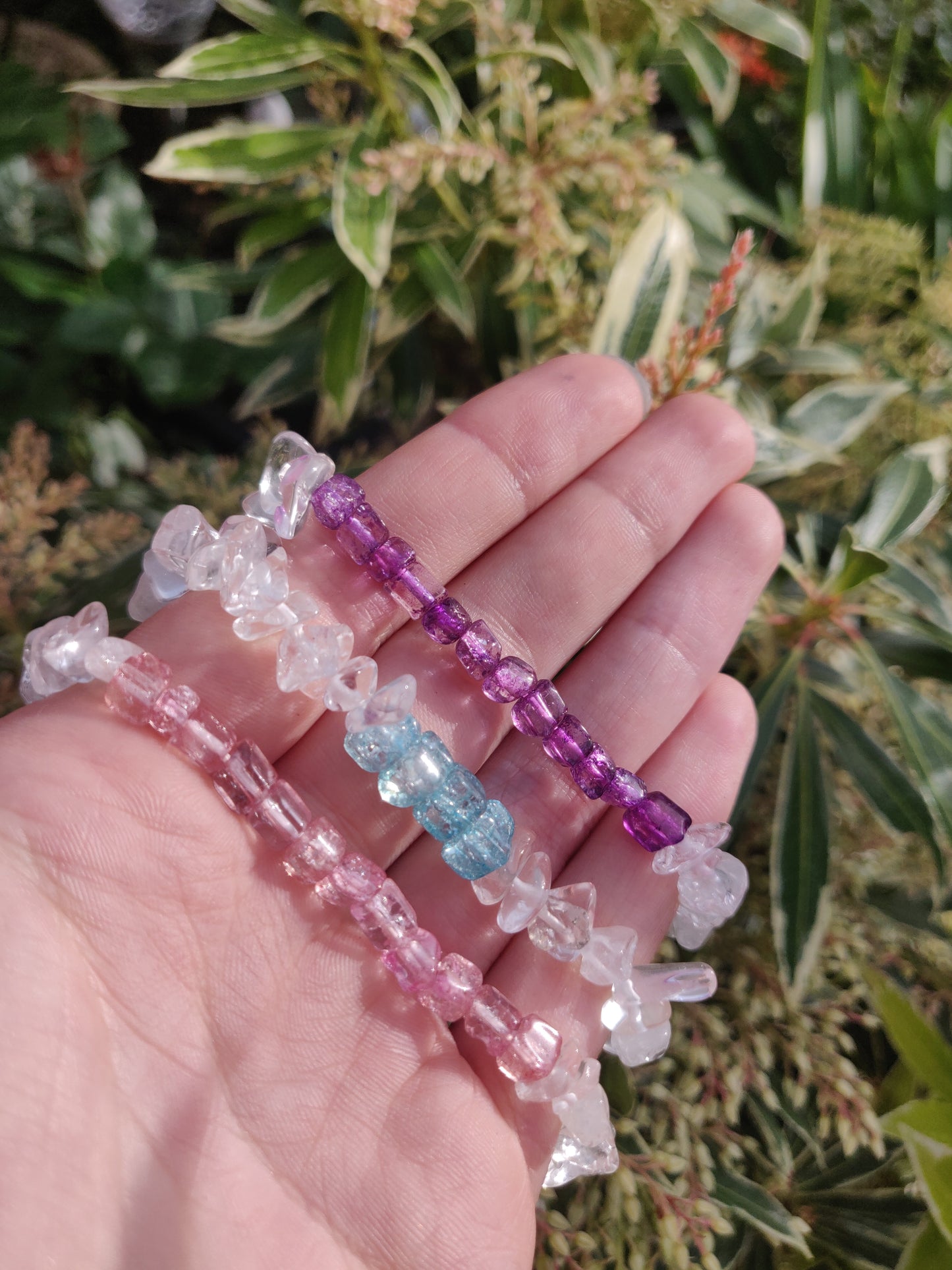 Dyed Quartz Square and Clear Quartz Chip Bracelet