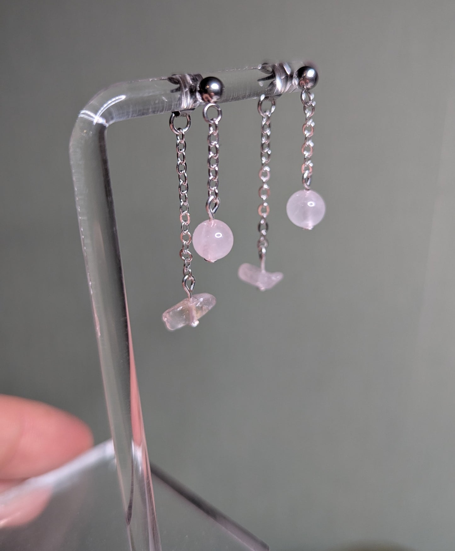 Double Layered Studs- Rose Quartz