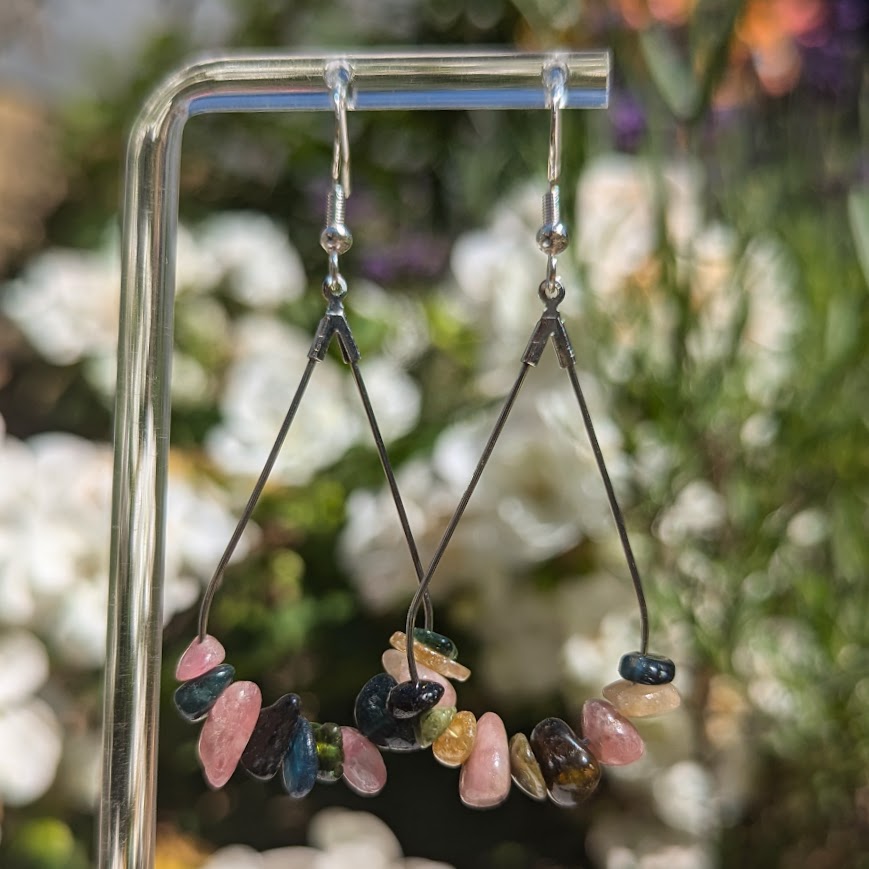 Teardrop Crystal Hoops (Silver)