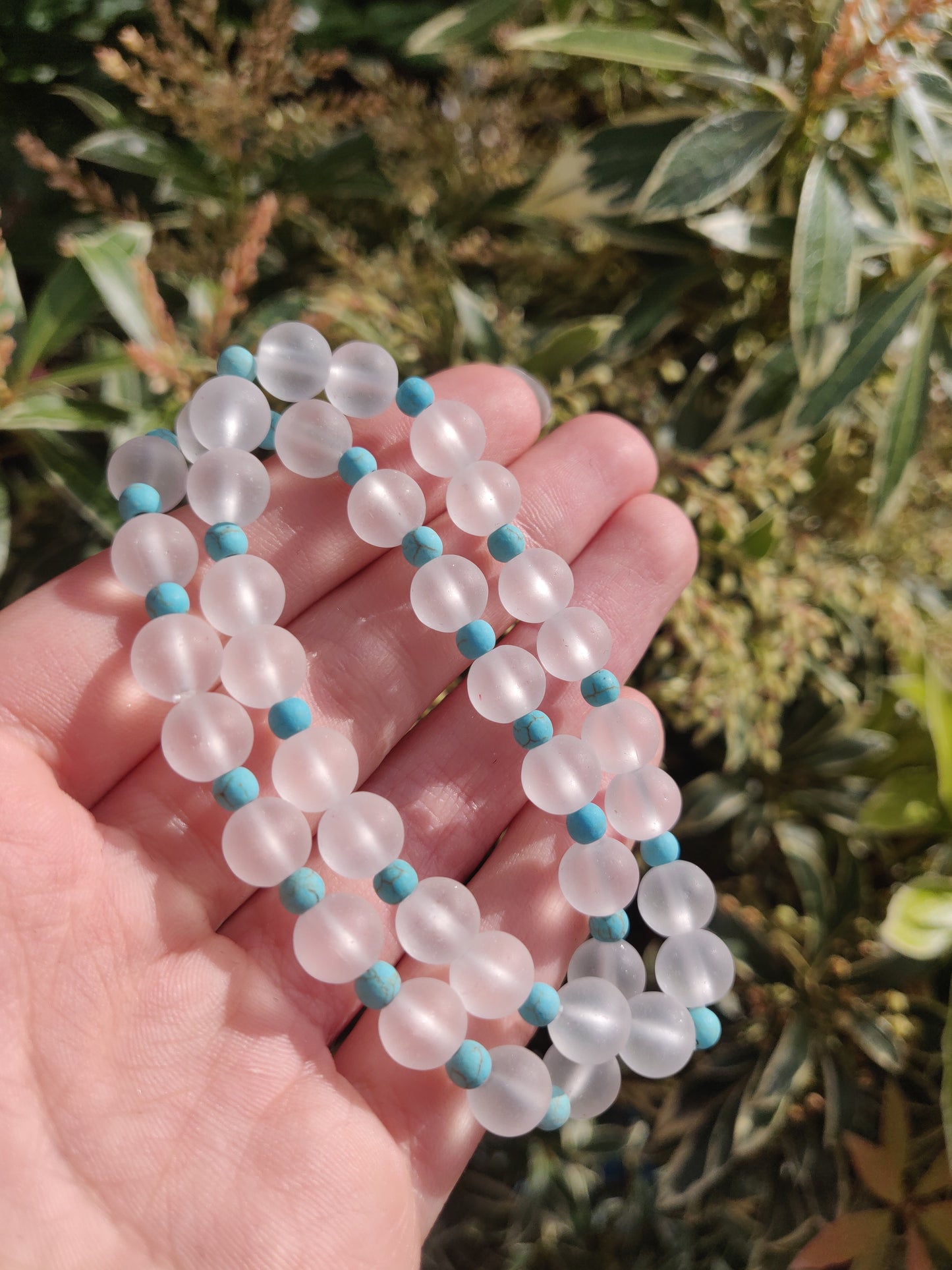 Round Matte Clear Quartz and Turquoise Bracelet