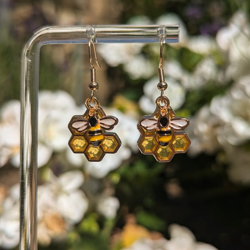 Honeycomb Bee Earrings