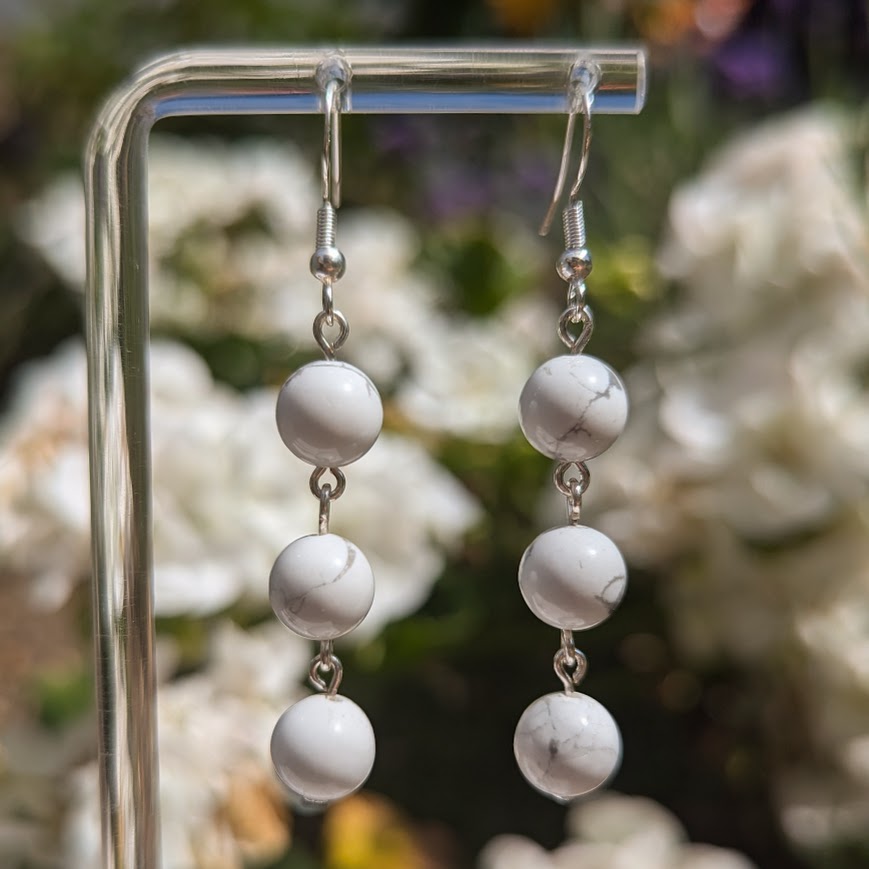 Large Trio Bead Earrings (Silver)