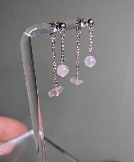 Double Layered Studs- Rose Quartz